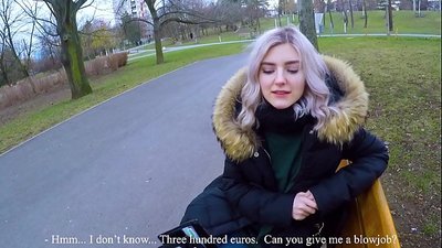 Акча үчүн чоочун адамдын ысык спермасын жутат - минет паркта Эва Элфи